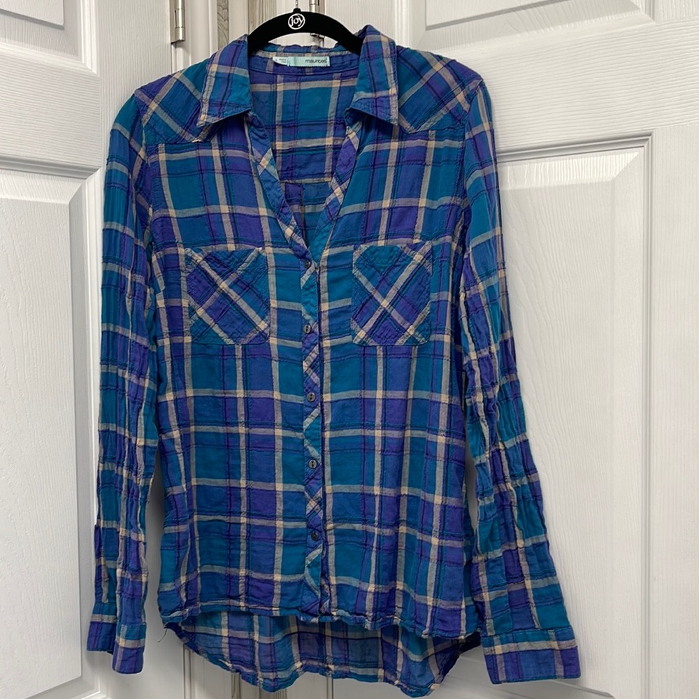 Maurices Plaid Button Down Cotton Blouse Large